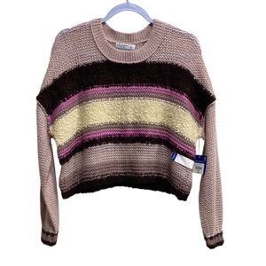 Arizona Jean Co Colorblock Cropped Fuzzy Knit Sweater – Mauve Combo | Size Small